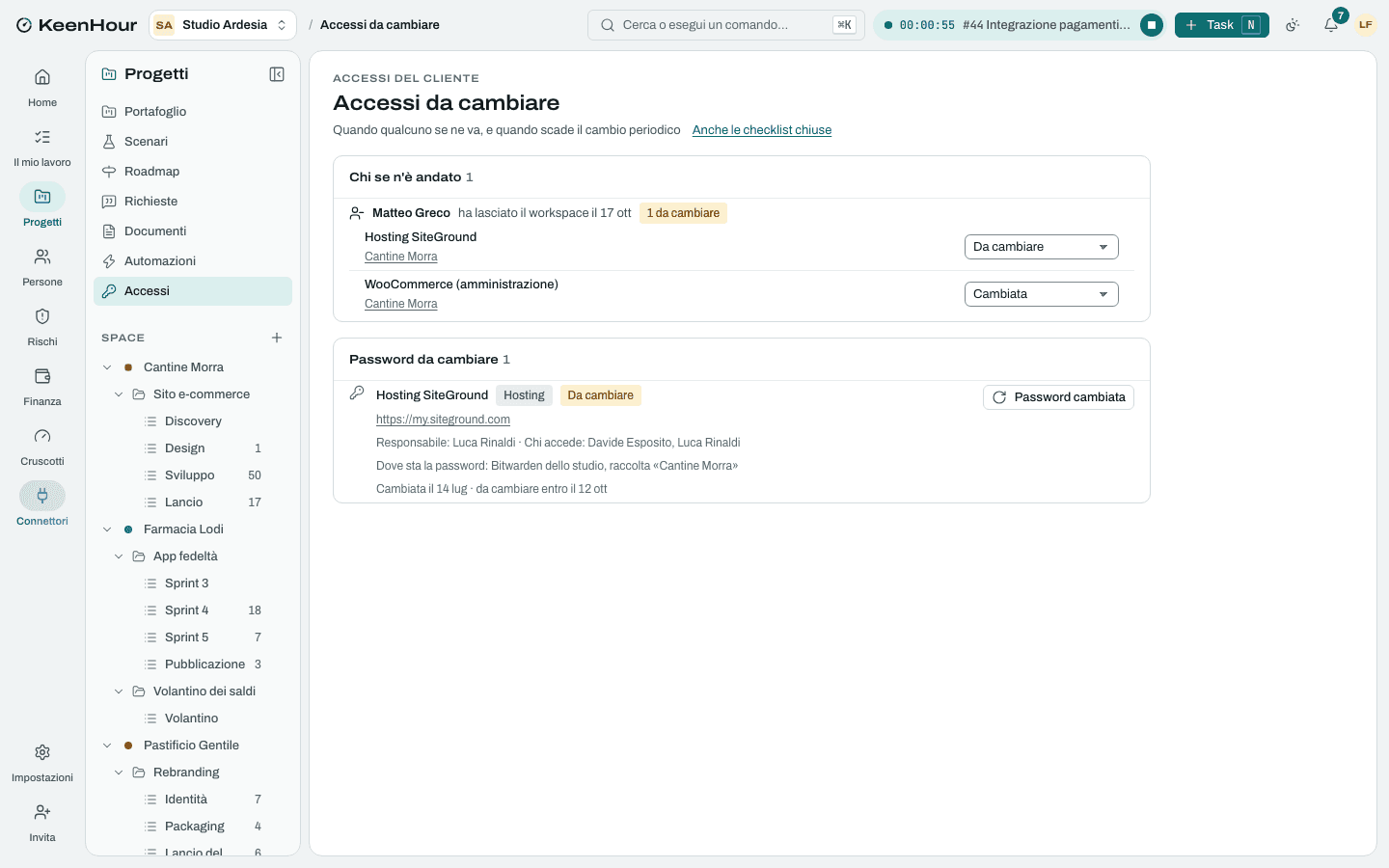 Gli accessi da cambiare in KeenHour: la checklist di chi ha lasciato il workspace e le password con il cambio scaduto, senza password.