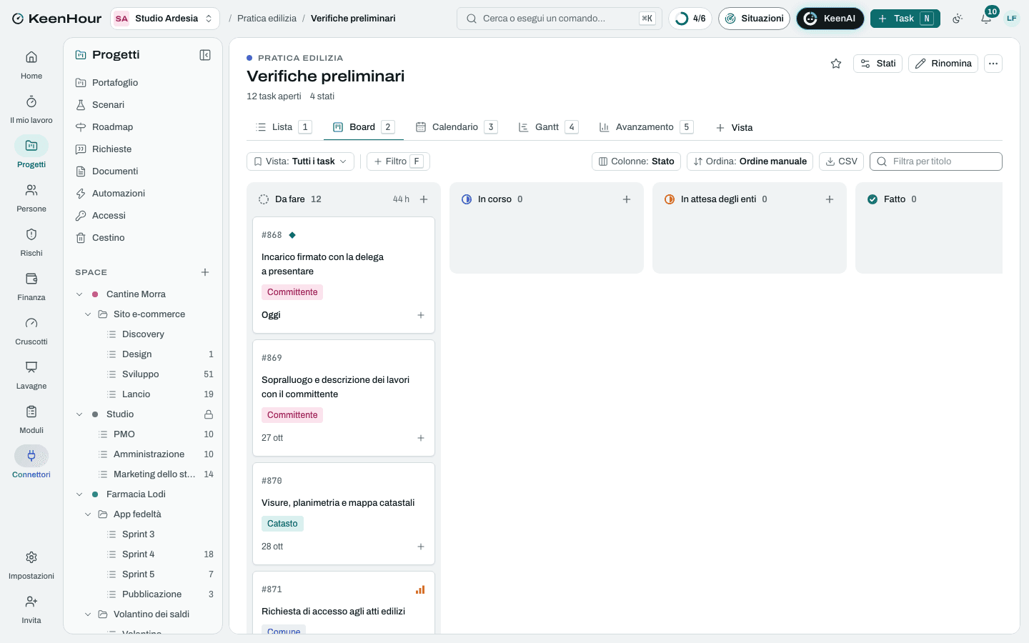 Lo Space «Pratica edilizia» in KeenHour: la board del modello